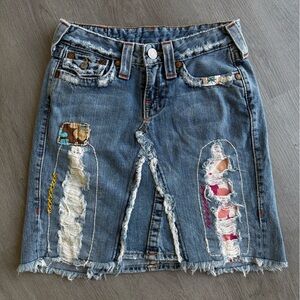 True Religion Y2K Distressed Patchwork Low Rise Woodstock Skirt